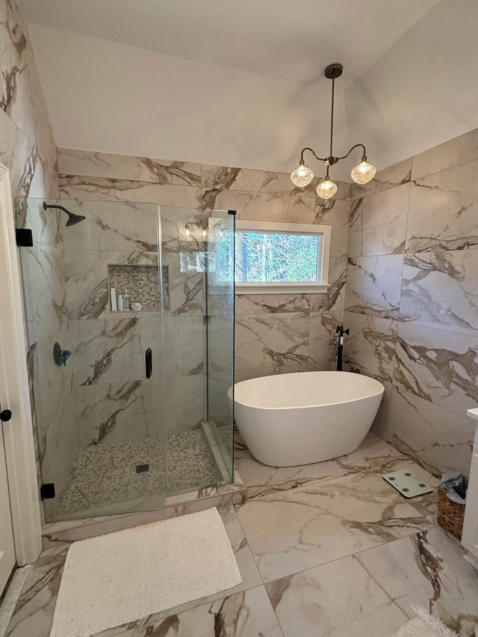 Marble freestanding tub bathroom suite